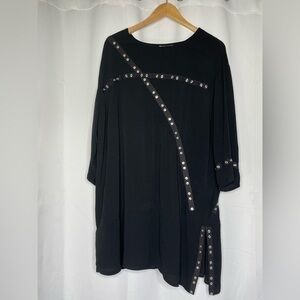 Vintage 90s Jackie Loves John Black Crepe Embellished Oversized Lagenlook Tunic